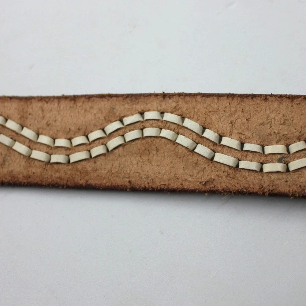 Western Leather Belt Stamped Embossed Braided 1.5